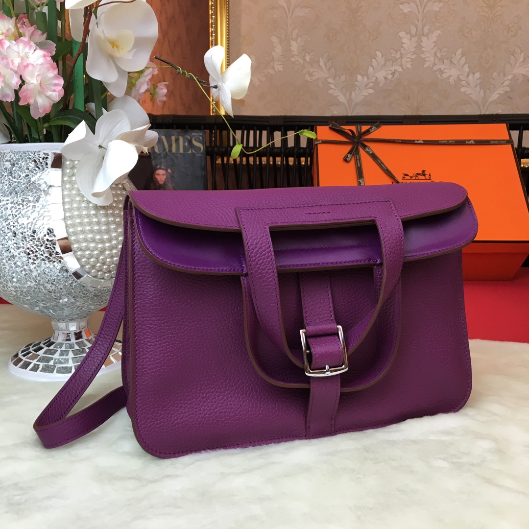 Hermes Halzan 31 Handbag Shoulder Bag In Anemone Clemence Leather